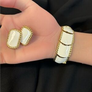 Vintage Butler cream enamel bracelet and earring set